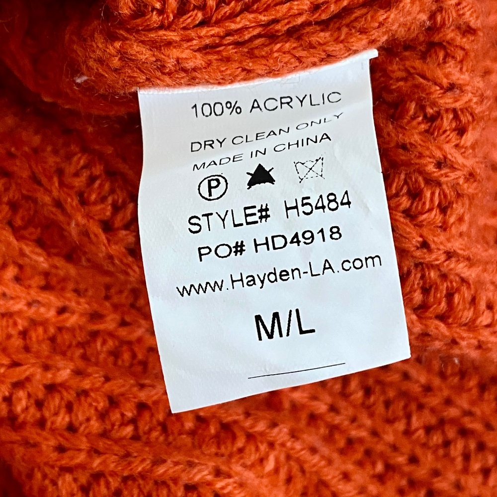 Hayden Orange Knit Sweater Boho Lace Up Detail Crewneck Pullover - Picture 7 of 10